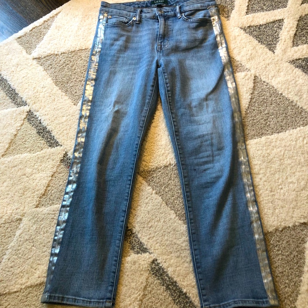 Ralph Lauren Denim Skinny Jeans With Silver Stripes - Size 6